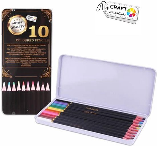 Craft Sensations Professioneel Fine Art kleurpotloden in Metalen Blik - 10 Stuks